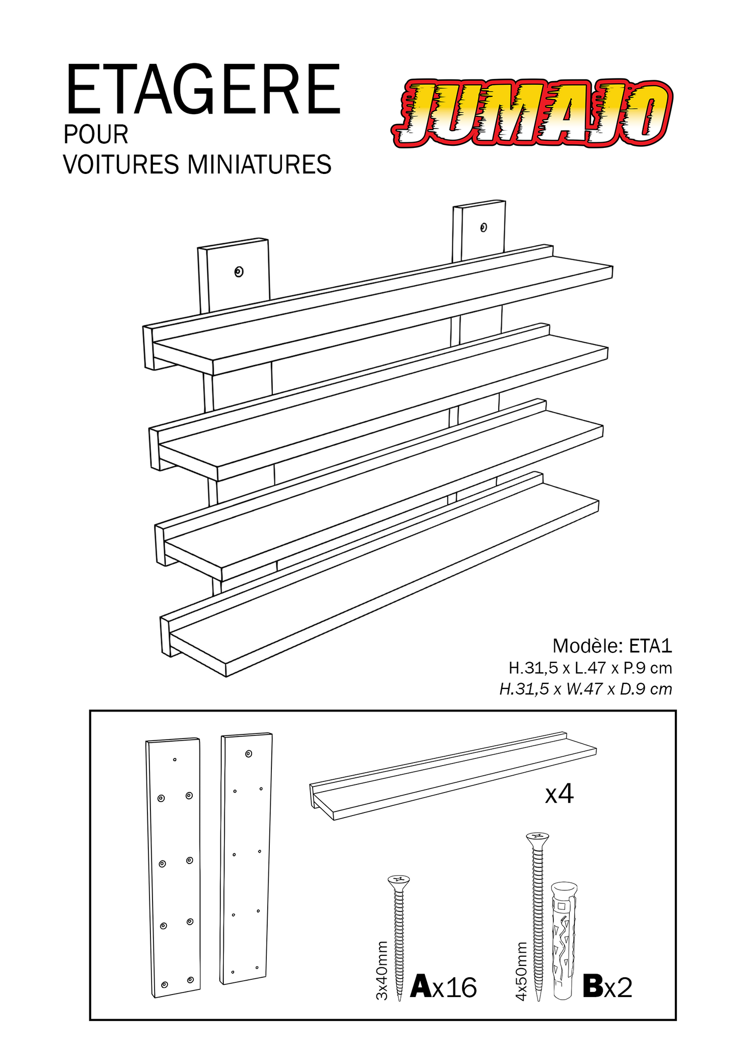 ETA1 Etagère en bois (MDF) à monter pour 12 voitures 1/43 (SANS VOITURES)