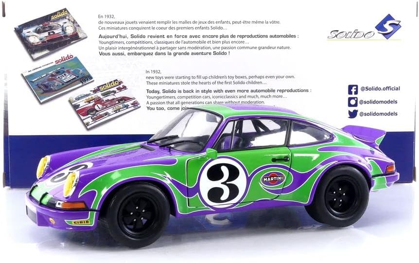 DH117 Voiture 1/18 SOLIDO : Porsche 911 RSR Hippy Tribute 1973 Martini