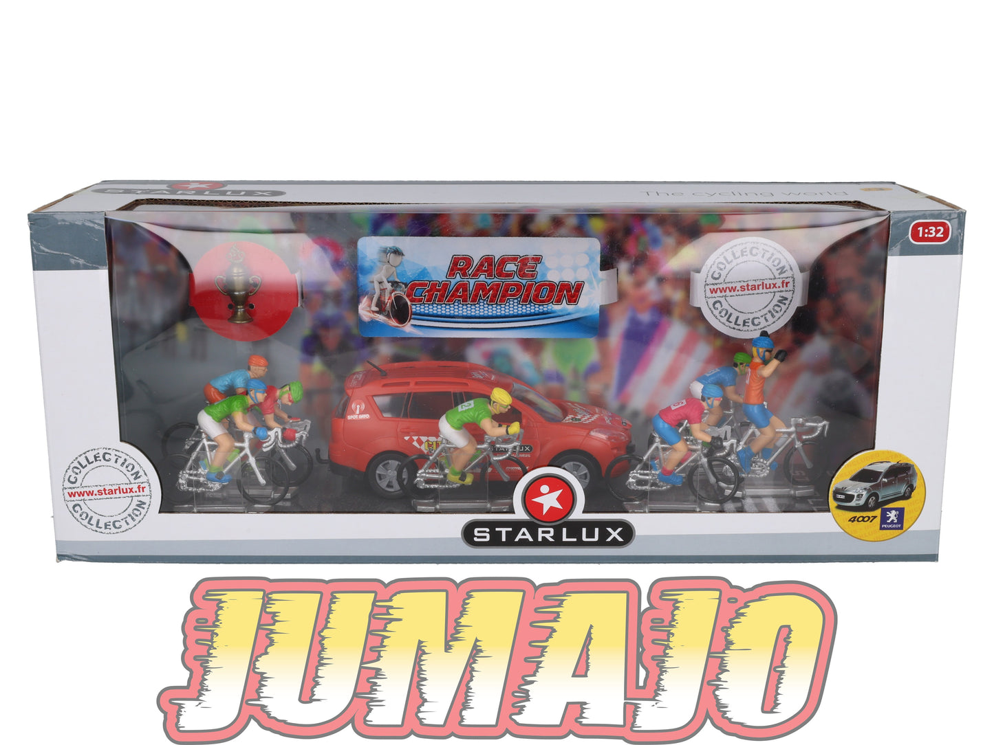 DIV49 VOITURE 1/32 STARLUX : Coffret Tour De France Peugeot 4007 + 7 Coureurs Cyclistes