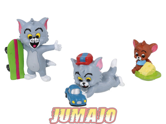 FIG127 3 figurines PVC Comics spain 1992 7cm Tom Voiture, Skateboard & Jerry fromage