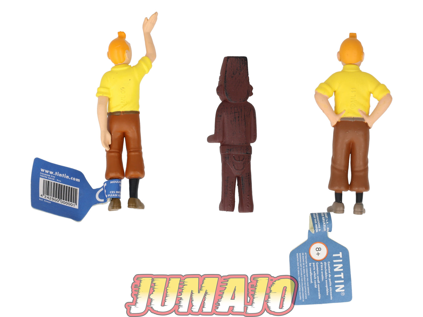 FIG150 Lot 3 Figurines PVC Tintin, Tim, Kuifje MOULINSART : Tintin + Totem 8cm