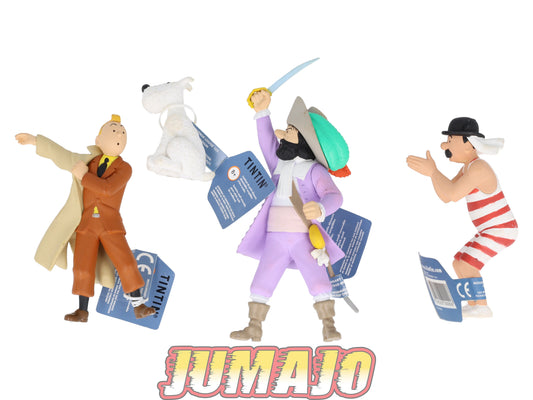 FIG156 Lot 4 Figurines PVC Tintin, Tim, Kuifje MOULINSART Chevalier Hadoque, Milou & Dupond 11cm