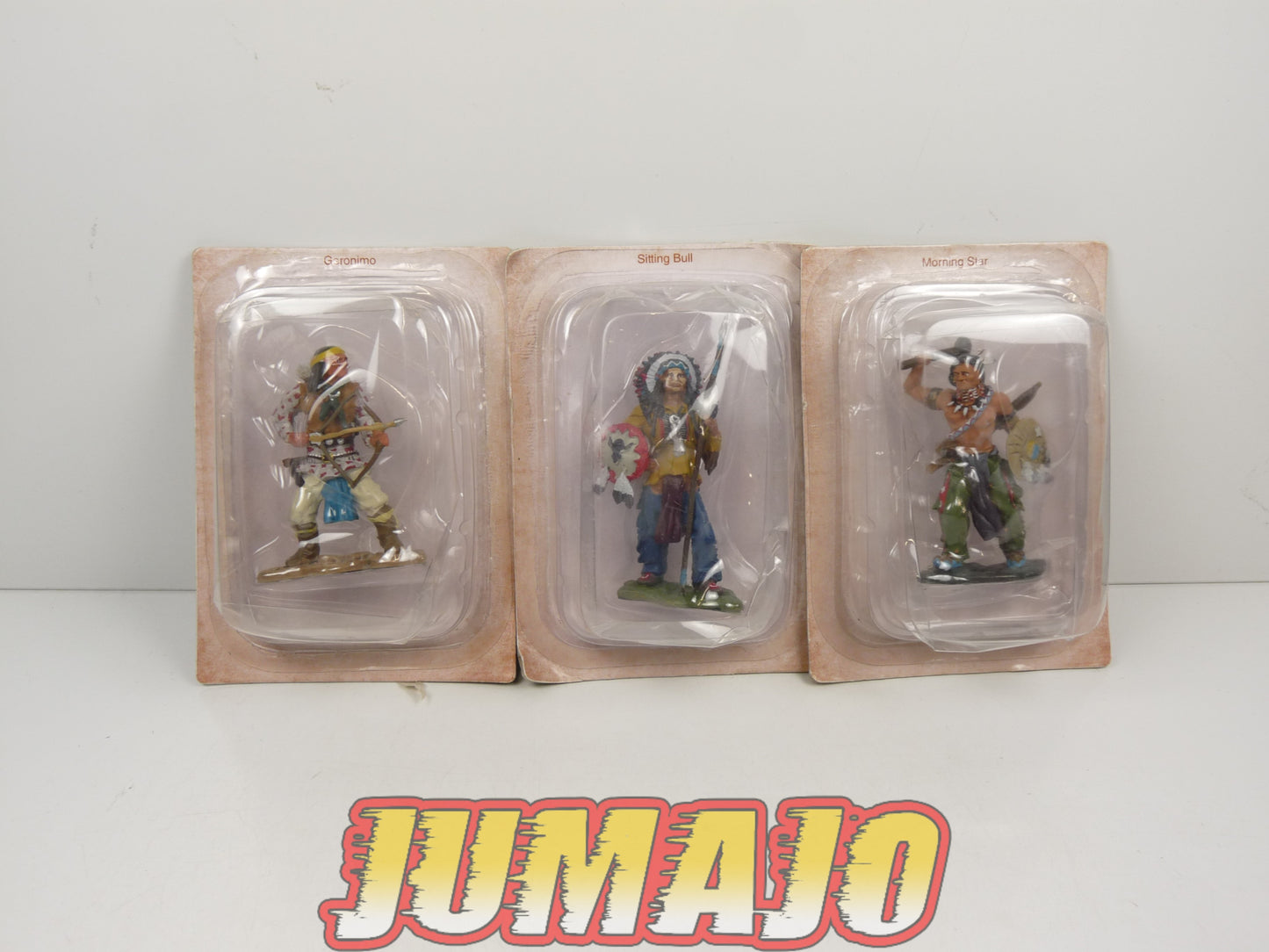 IND4 Lot de 3 figurines plomb Hobby & Work Far West indiens : Sitting Bull, Geronimo et Morning Star 7cm