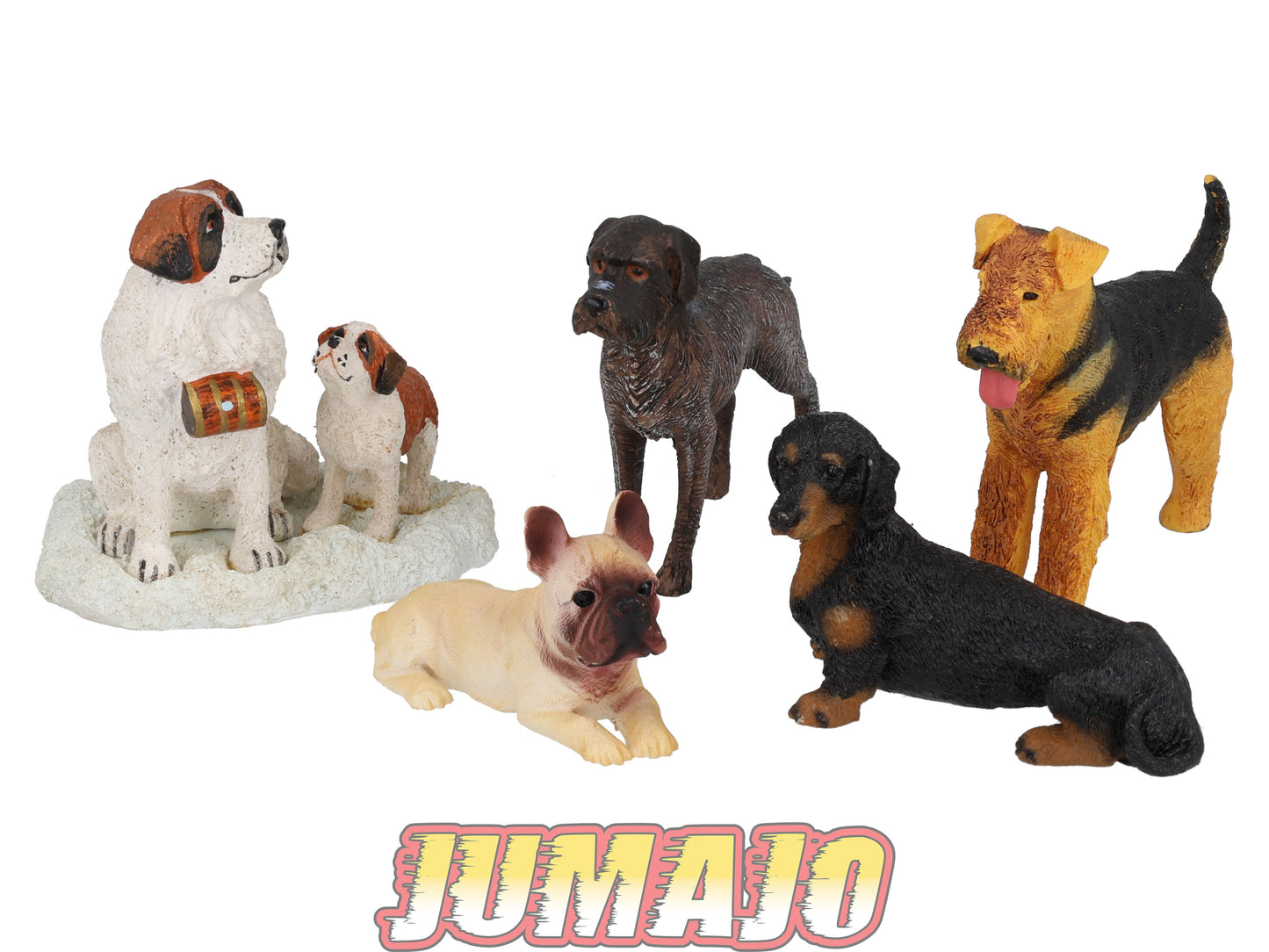 LC13 Lot 5 chiens Résine 6 à 10 cm : Saint-Bernard, Teckel, bouledogue français