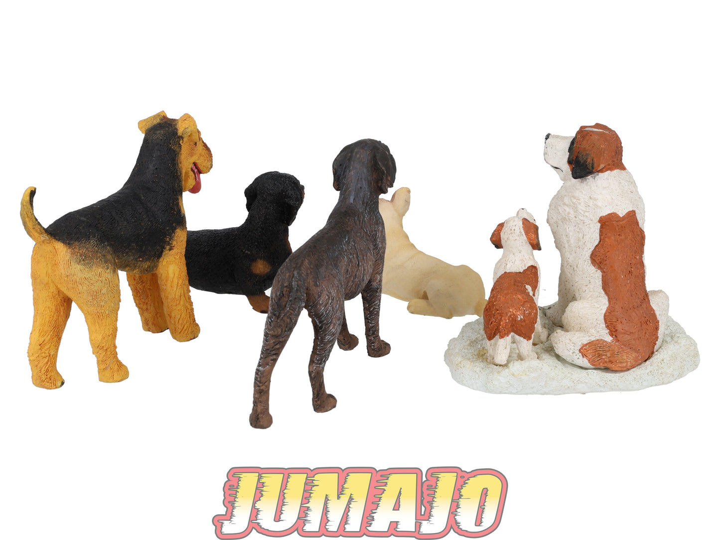 LC13 Lot 5 chiens Résine 6 à 10 cm : Saint-Bernard, Teckel, bouledogue français