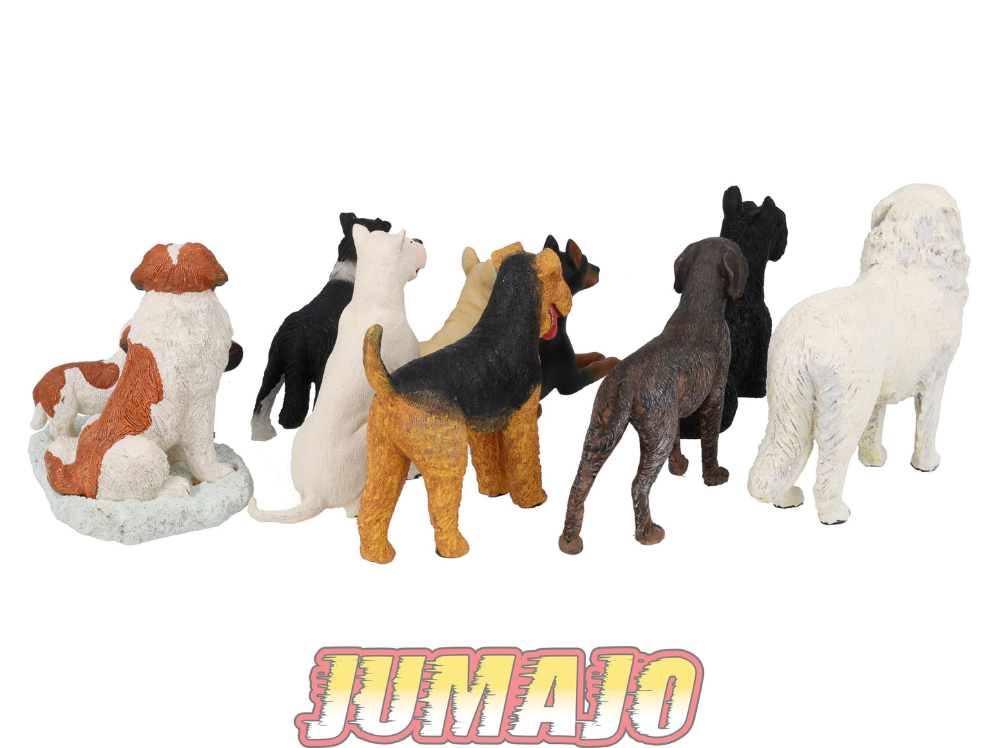 LC14 Lot 9 chiens Résine 6 à 10 cm : Airedale Terrier, Doberman Bouledogue français