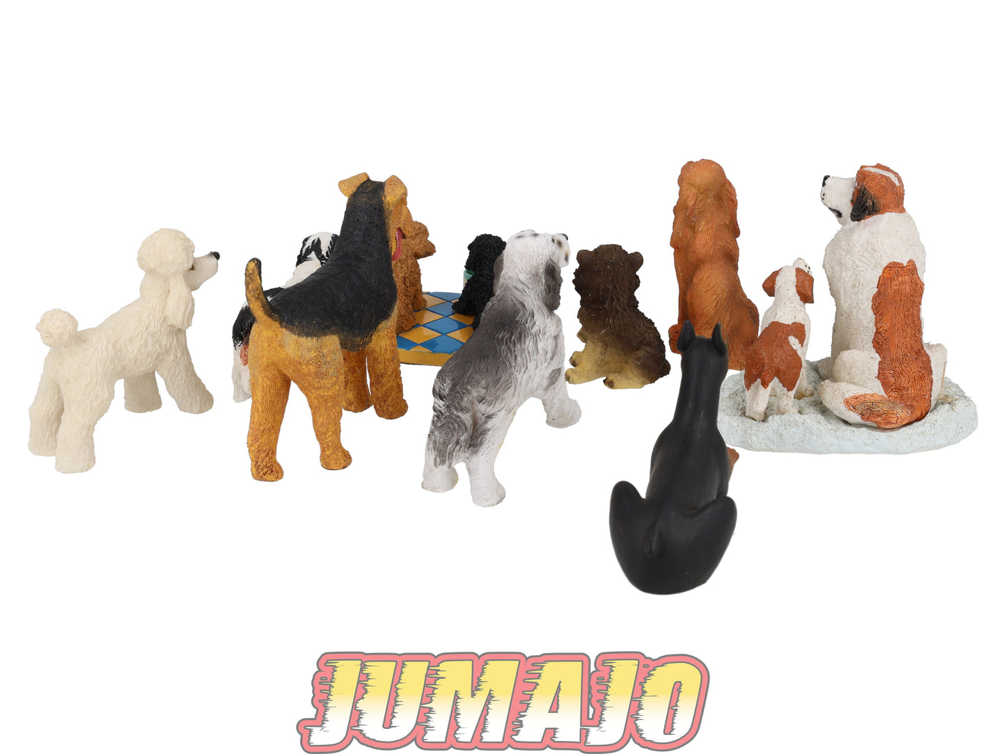 LC9 Lot 9 chiens Résine 6 à 10 cm : Caniche, Saint-Bernard, Airedale Terrier