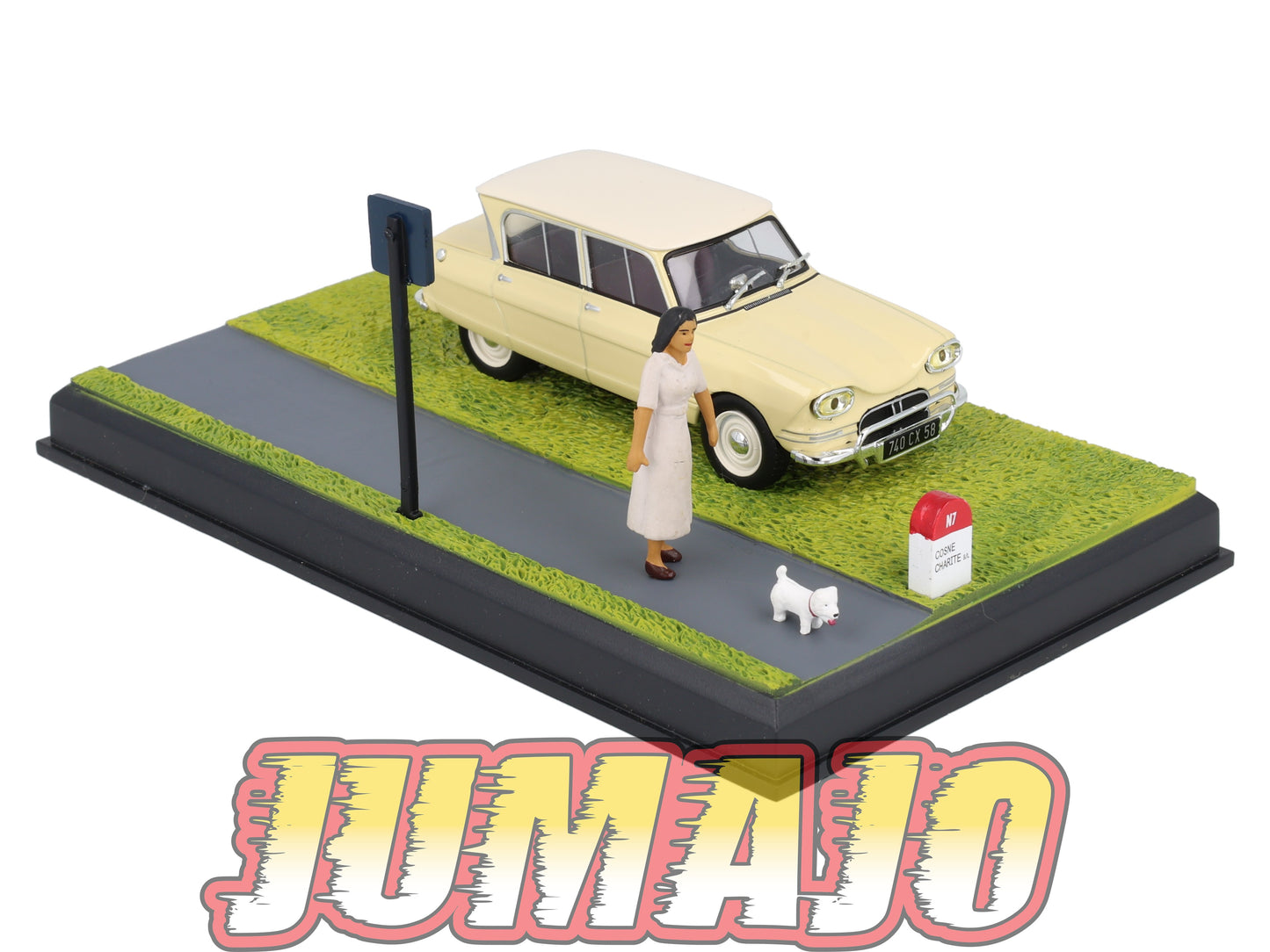 NB11 Voiture IXO 1/43 Diorama Route bleue CITROEN AMI 6 la promenade du chien