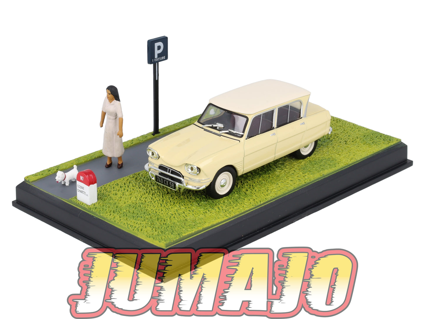 NB11 Voiture IXO 1/43 Diorama Route bleue CITROEN AMI 6 la promenade du chien