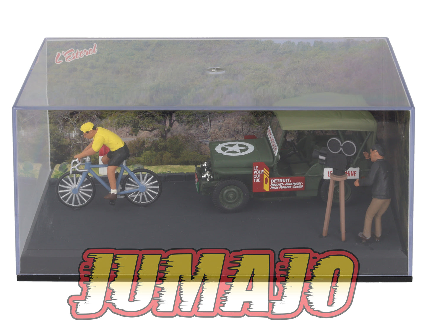 NB12 Voiture IXO 1/43 Diorama Route bleue JEEP Willys la course cycliste
