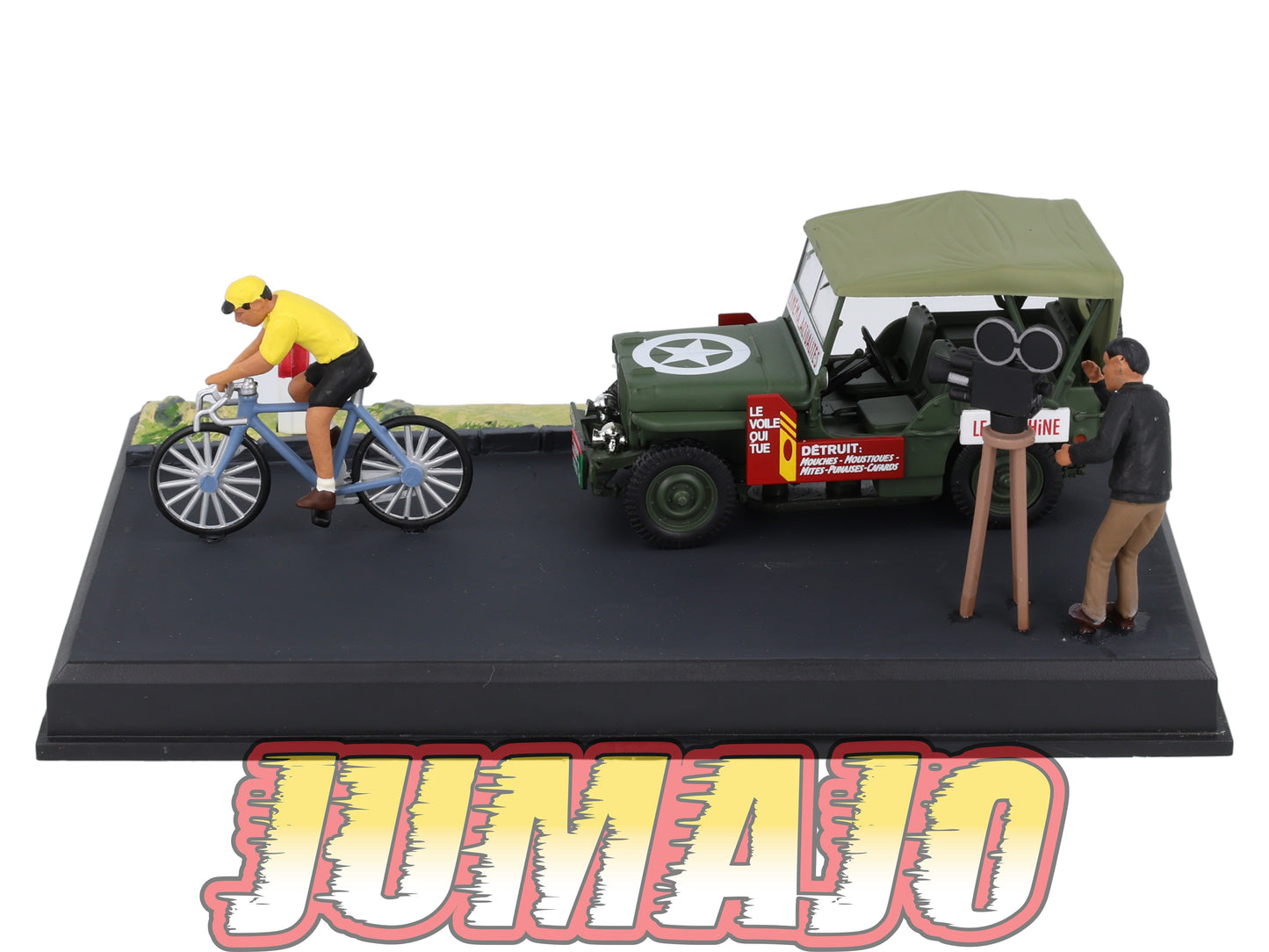 NB12 Voiture IXO 1/43 Diorama Route bleue JEEP Willys la course cycliste