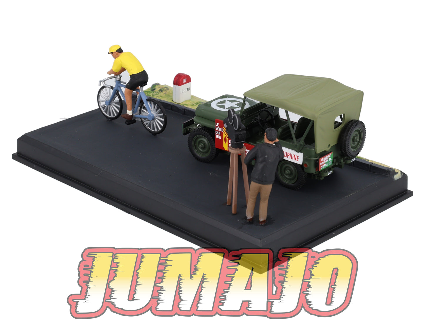 NB12 Voiture IXO 1/43 Diorama Route bleue JEEP Willys la course cycliste