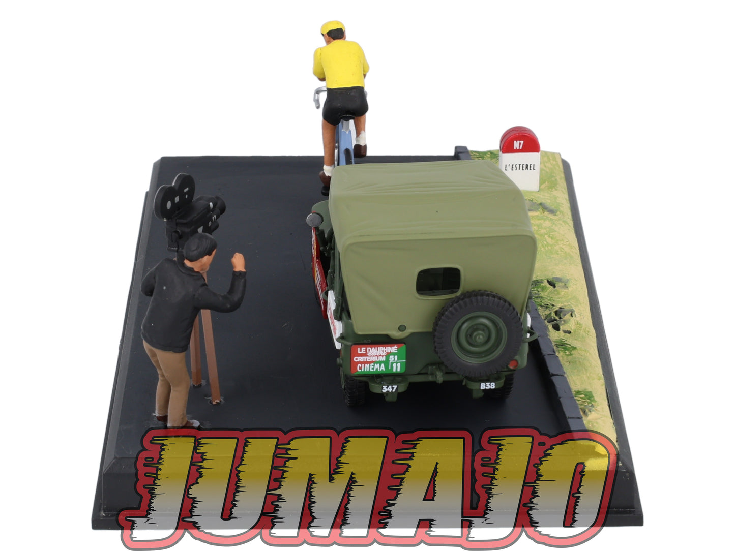 NB12 Voiture IXO 1/43 Diorama Route bleue JEEP Willys la course cycliste