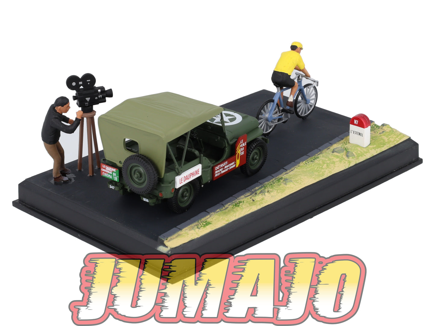 NB12 Voiture IXO 1/43 Diorama Route bleue JEEP Willys la course cycliste