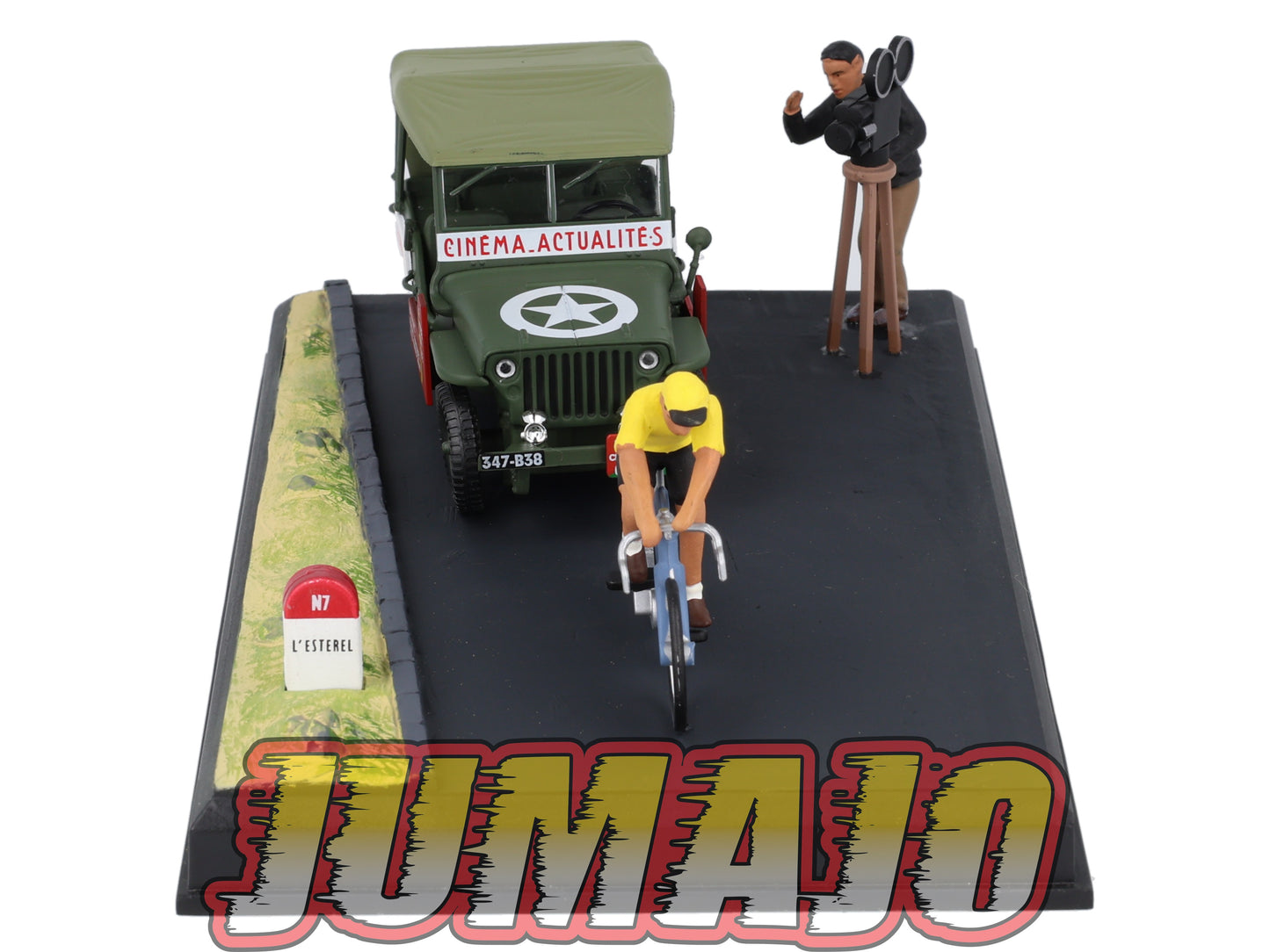 NB12 Voiture IXO 1/43 Diorama Route bleue JEEP Willys la course cycliste