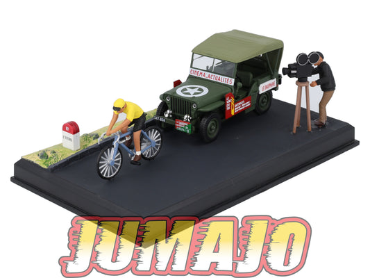 NB12 Voiture IXO 1/43 Diorama Route bleue JEEP Willys la course cycliste
