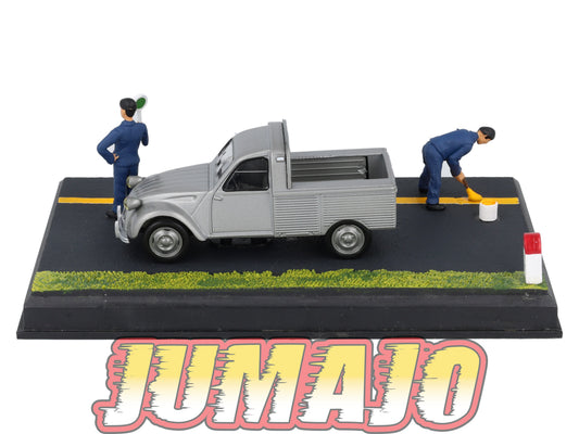NB34 Voiture IXO 1/43 Diorama Route bleue CITROEN 2CV Pick-up Les travaux routiers