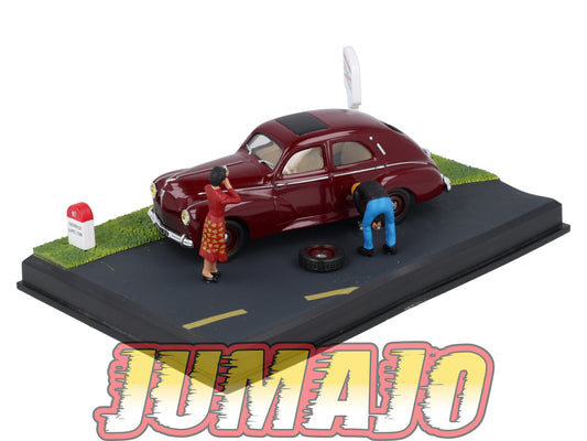 NB3 Voiture IXO 1/43 Diorama Route bleue PEUGEOT 203 Berline La crevaison
