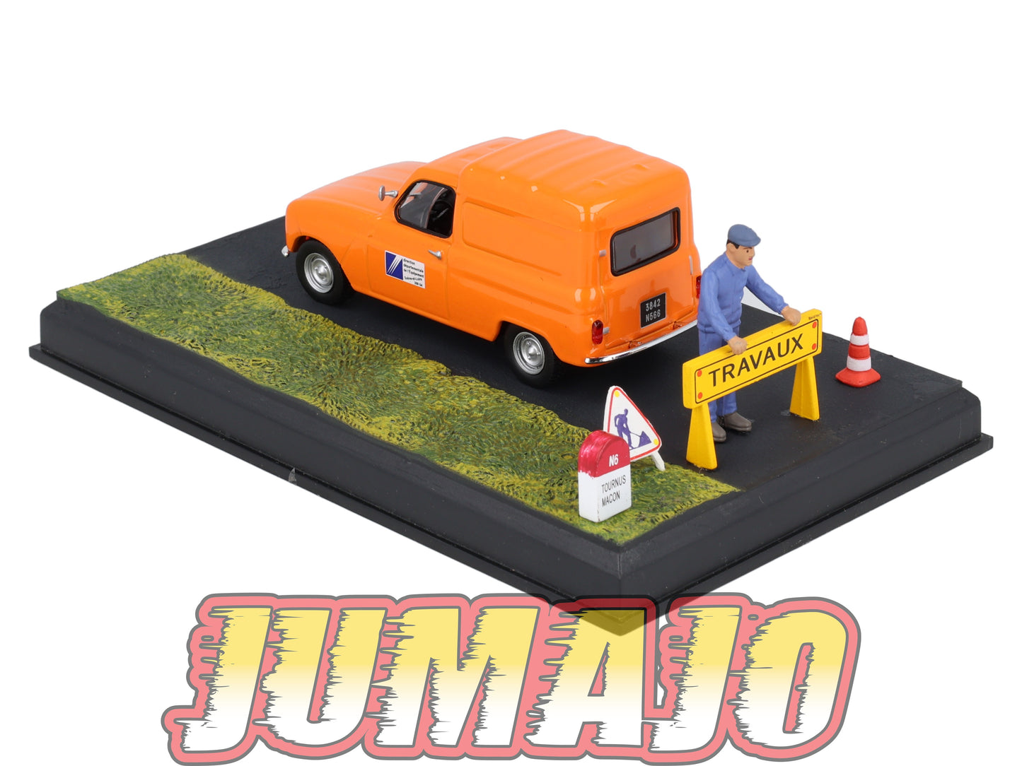 NB47 Voiture IXO 1/43 Diorama Route bleue RENAULT 4 Fourgonnette Les travaux routiers