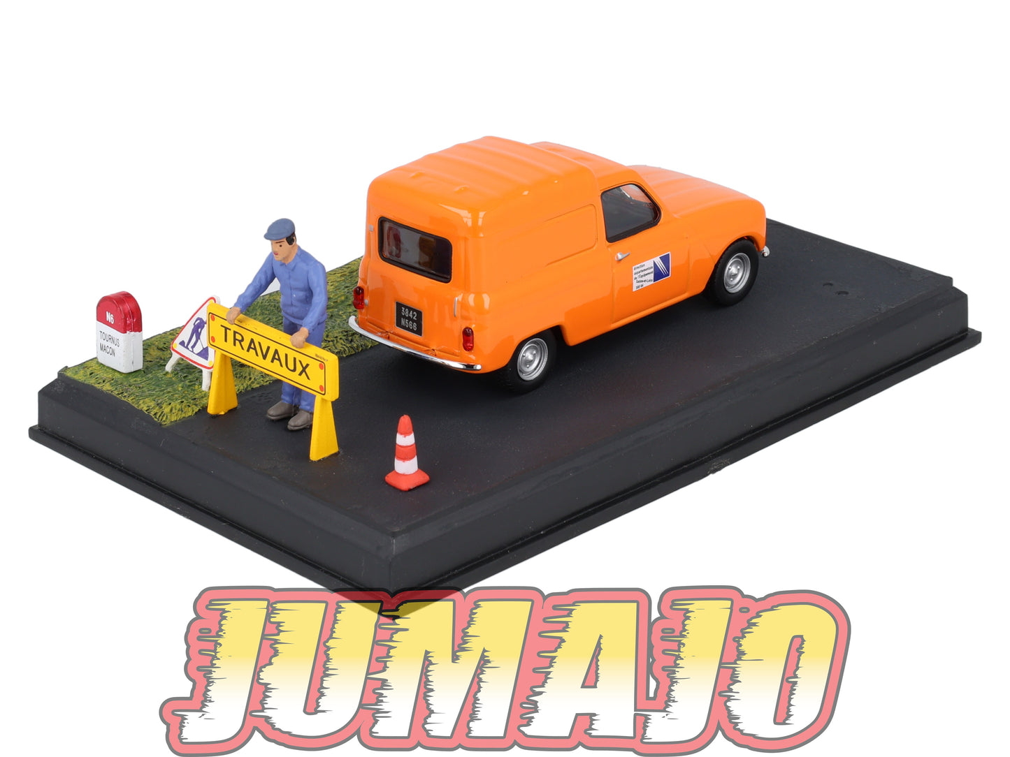NB47 Voiture IXO 1/43 Diorama Route bleue RENAULT 4 Fourgonnette Les travaux routiers