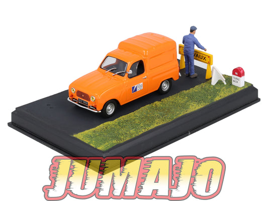 NB47 Voiture IXO 1/43 Diorama Route bleue RENAULT 4 Fourgonnette Les travaux routiers