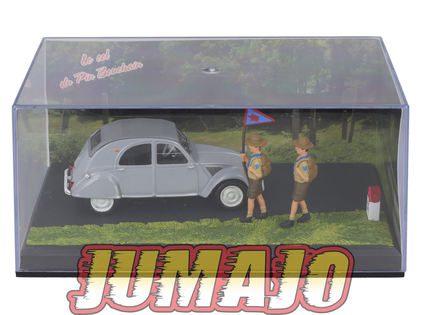 NB49 Voiture IXO 1/43 Diorama Route bleue CITROEN 2 CV Les scouts