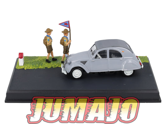 NB49 Voiture IXO 1/43 Diorama Route bleue CITROEN 2CV Les scouts