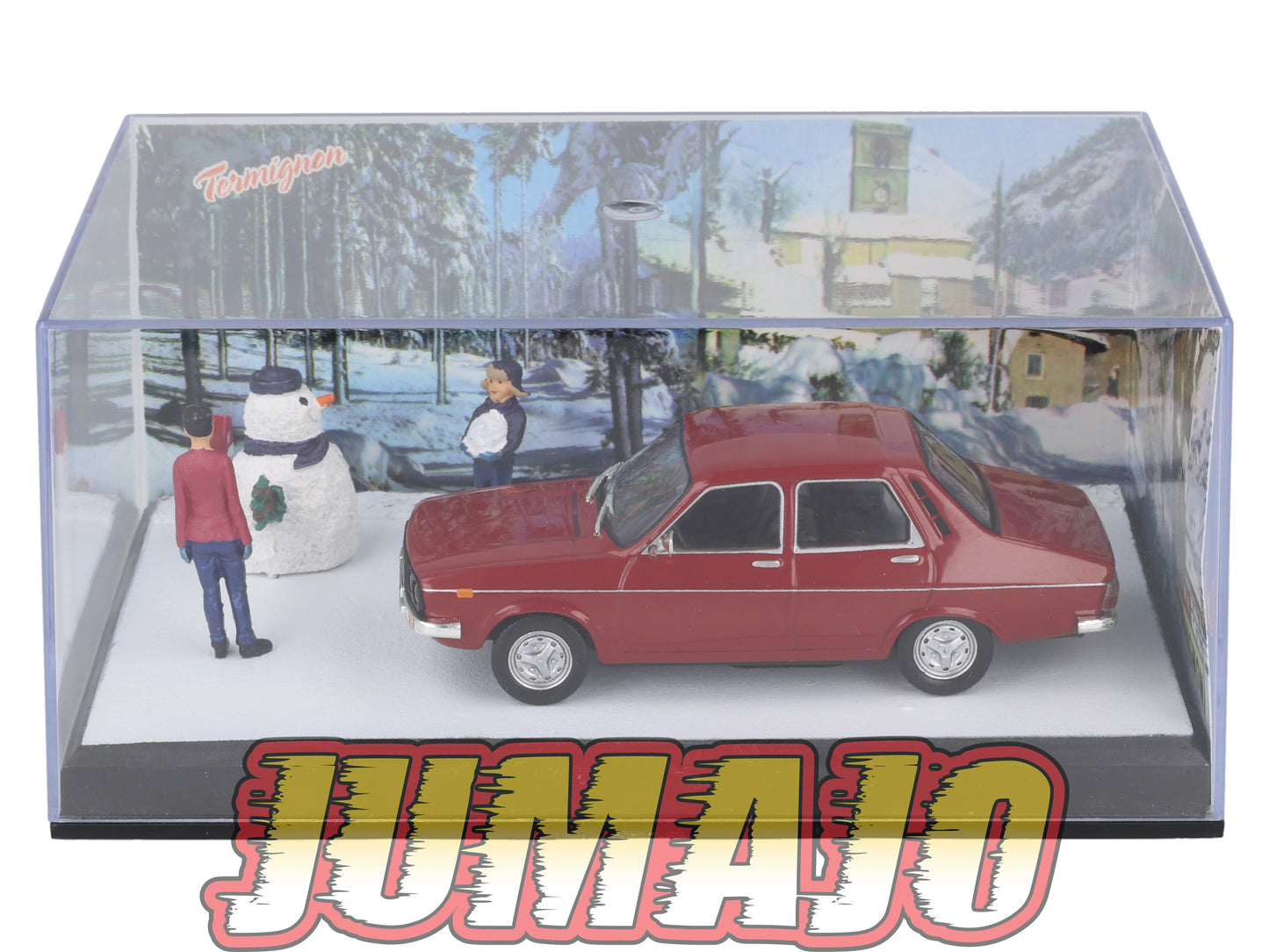 NB68 Voiture IXO 1/43 Diorama Route bleue RENAULT 12 bonhomme de neige