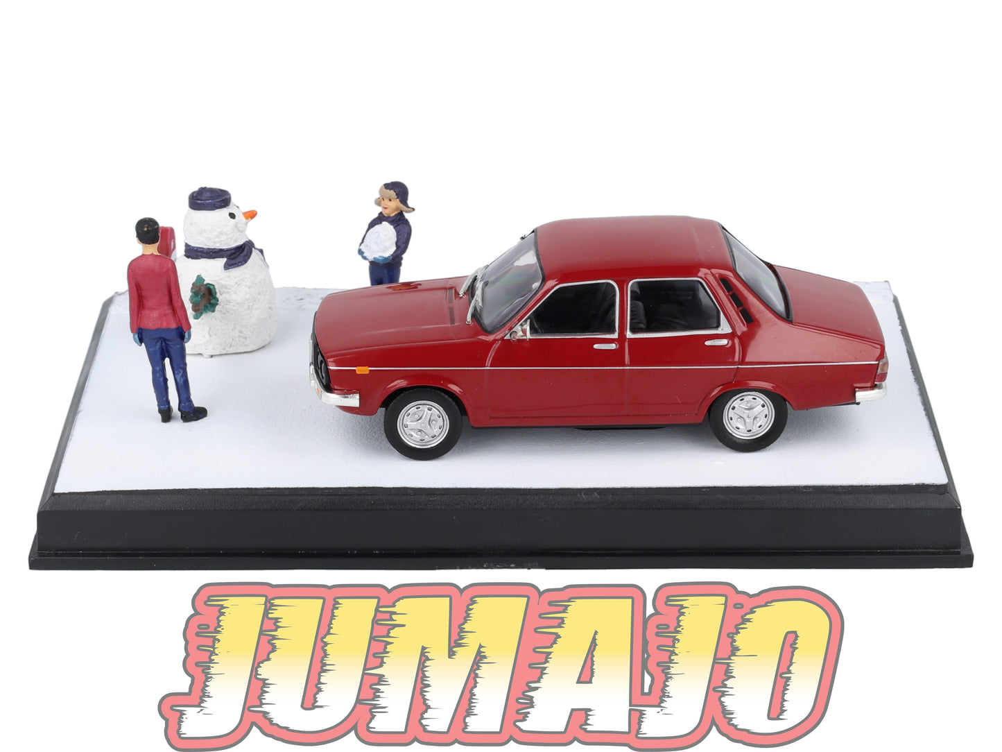 NB68 Voiture IXO 1/43 Diorama Route bleue RENAULT 12 bonhomme de neige