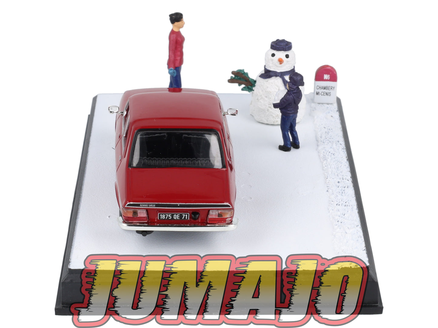 NB68 Voiture IXO 1/43 Diorama Route bleue RENAULT 12 bonhomme de neige