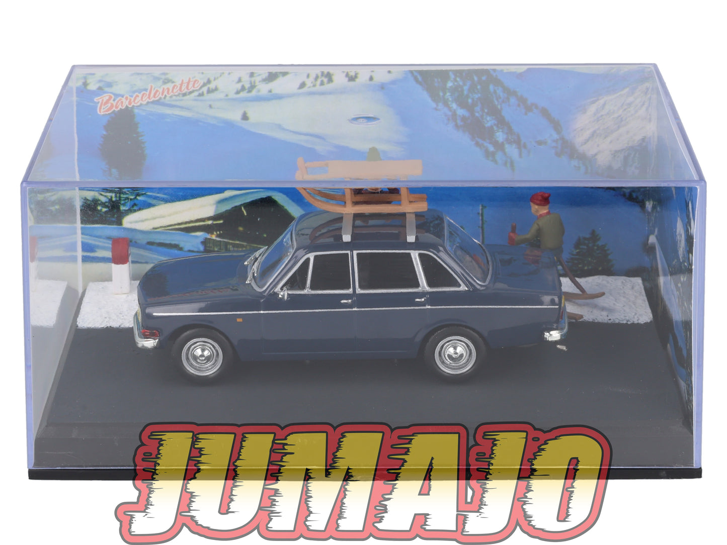 NB69 Voiture IXO 1/43 Diorama Route bleue VOLVO 144 Les skieurs