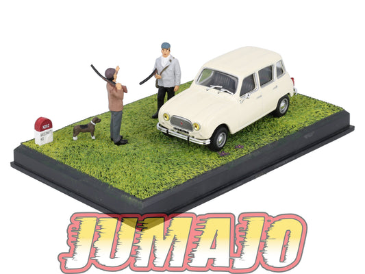 NB70 Voiture IXO 1/43 Diorama Route bleue RENAULT 4L Une partie de chasse
