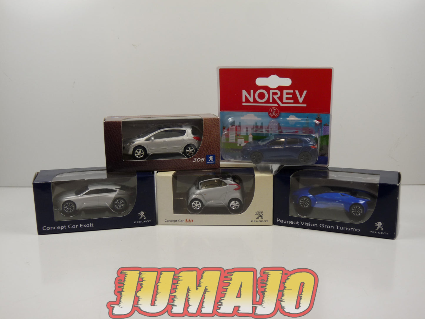 TRI94 : 5 X 3 inches 1/64 NOREV Peugeot Concept car BB1, Exalt, Vision Gran turismo, 308, mégane