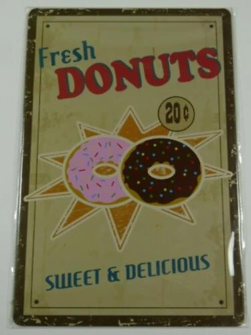 PB79 PLAQUES TOLEE vintage 20 X 30 cm : Fresh DONUTS Sweet & Delicious 20c