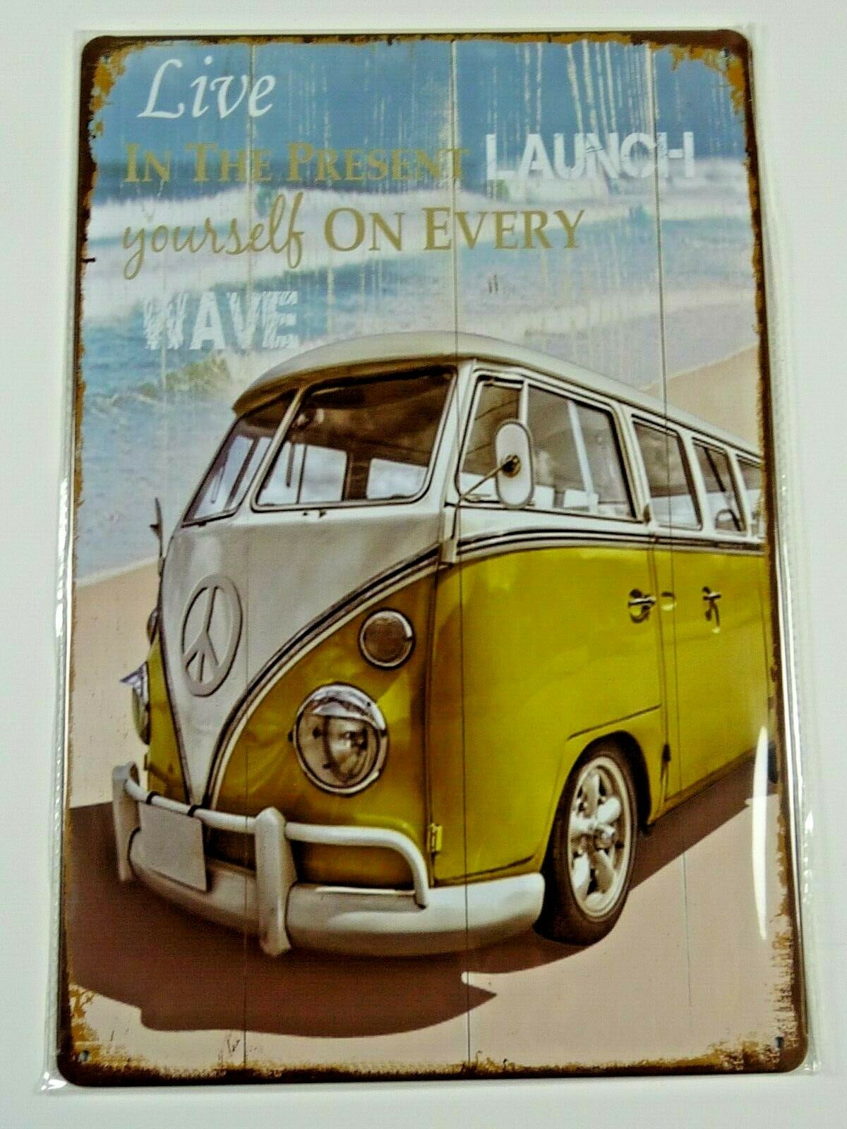 PB68 PLAQUES TOLEE vintage 20 X 30 cm : LIVE IN THE PRESENT Combi