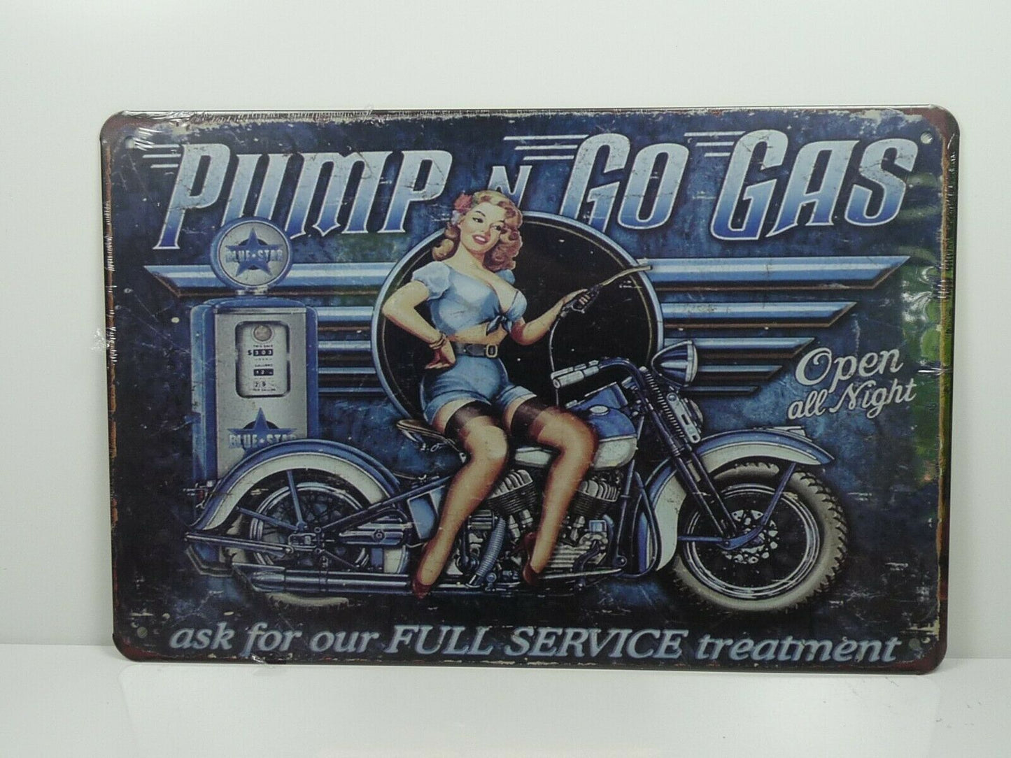 PB73 PLAQUES TOLEE vintage 20 X 30 cm : Pin'up Pump n Go Gas
