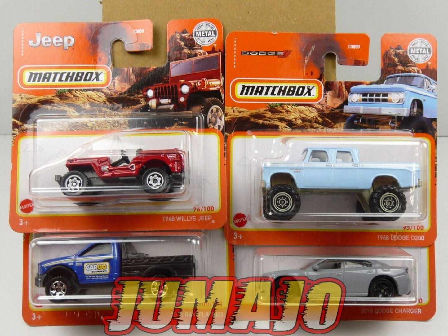 TRI20 : 4 X 3 inches Matchbox 4 x 4 Dodge D200 Ram Charger Jeep Willys