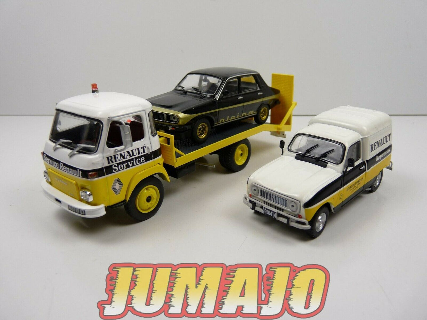 Diorama 1/43 SAVIEM SG4 Plateau + Renault 12 Alpine + Renault 4F Service
