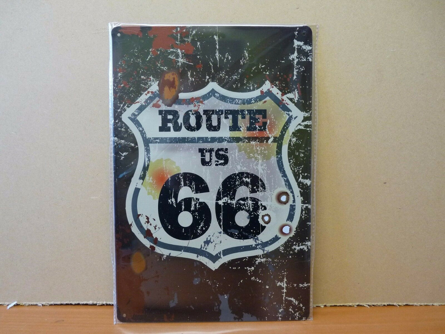 PA13 PLAQUES TOLEE vintage 20 X 30 cm : ROUTE 66 impact de balles