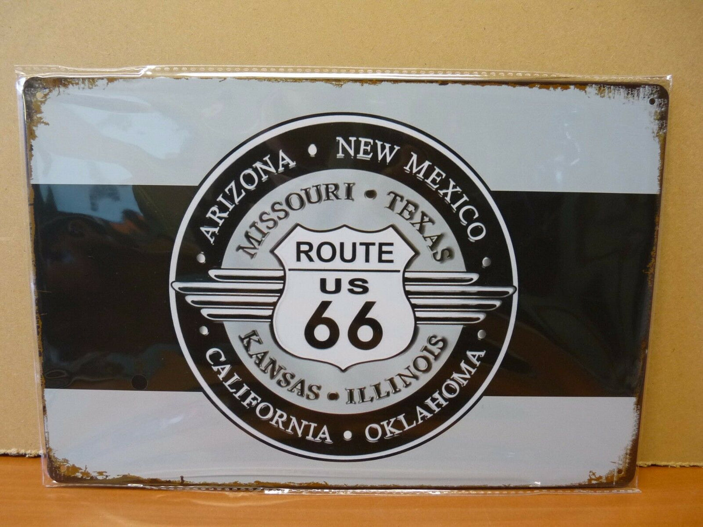 PA55 PLAQUES TOLEE vintage 20 X 30 cm : ROUTE 66 : allongé Arizona, new Mexico