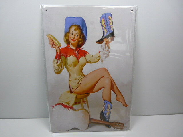 PA1 PLAQUES TOLEE vintage 20 X 30 cm : Pin'up Cow boy