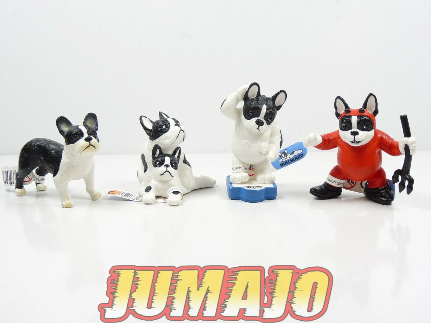 FIG8 lot 4 figurines PVC BULLYLAND : Bouledogue français diable pesée avec bébé