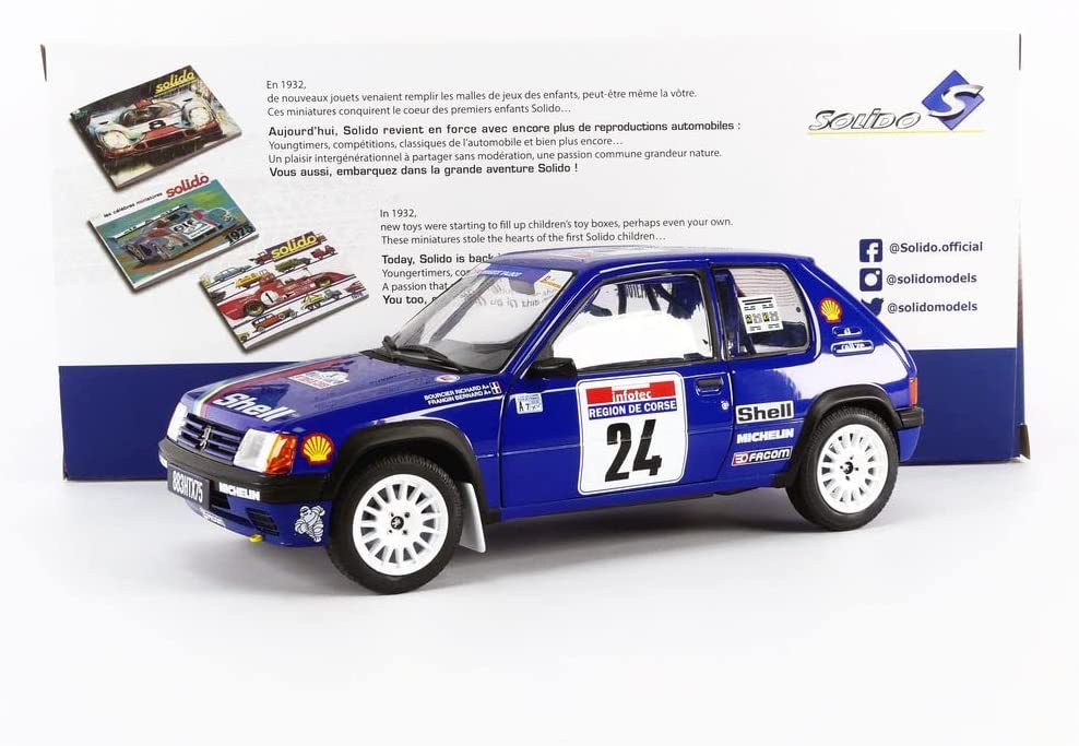 DH711 Voiture 1/18 SOLIDO : Peugeot 205 Tour de Corse 1990 #24 Boursier