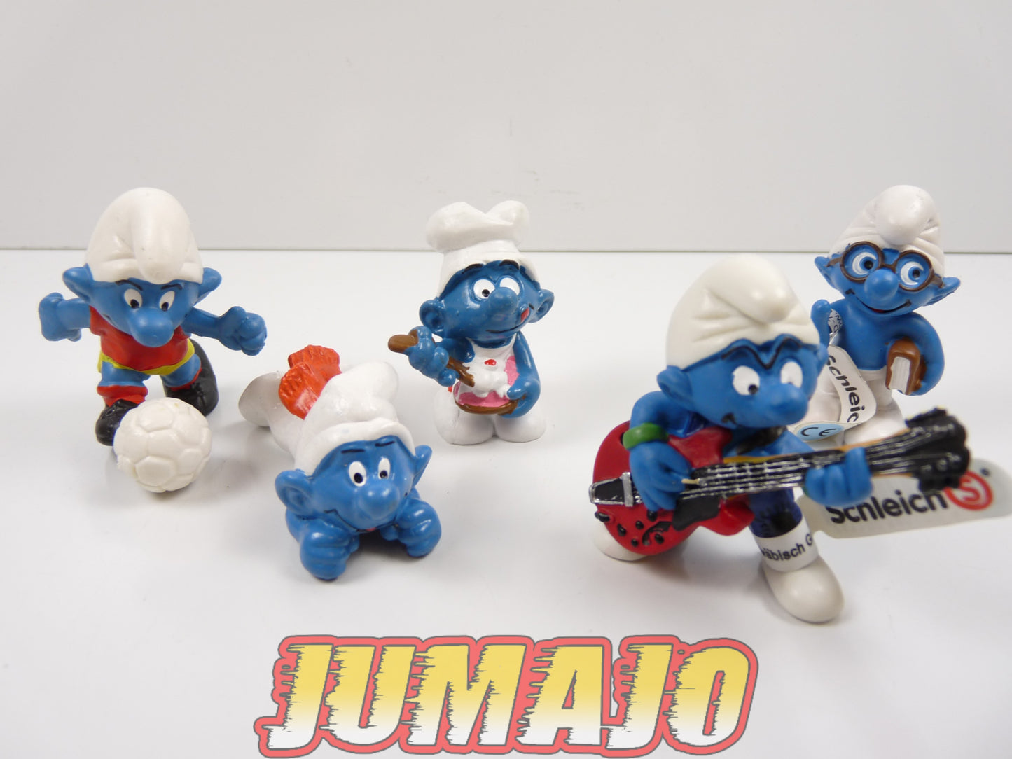 FIG107 lot de 5 figurines PVC Schleich Schtroumpf schlump smurf SCHTROUMPF A LUNETTES LUGE PATISSIER