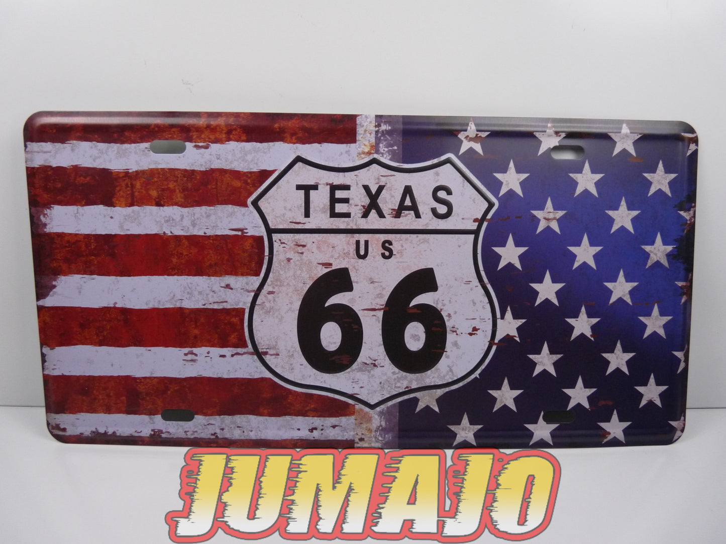 PB120 PLAQUES TOLEE vintage 15 X 30 cm embossé : Route 66 USA flag avec Relief