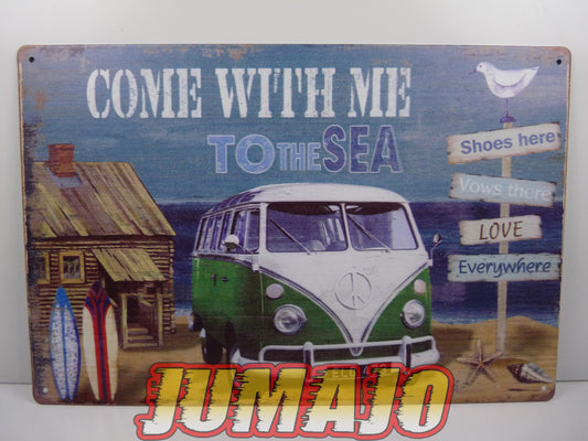 PB128 PLAQUES TOLEE vintage 20 X 30 cm : voiture Kombi vert come with me