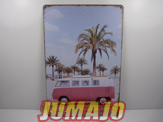 PB129 PLAQUES TOLEE vintage 20 X 30 cm : voiture Kombi rouge plage