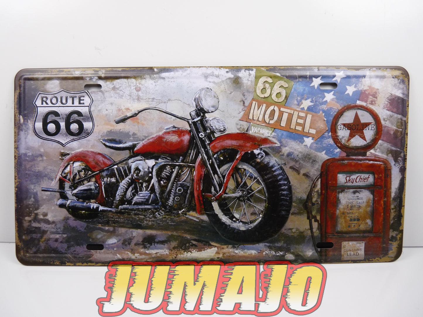 PB15 PLAQUES TOLEE vintage 15 X 30 cm embossé : Route 66 Moto