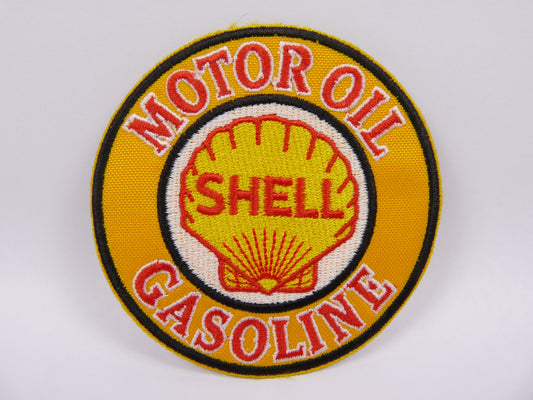 PTC150 Patch brodé thermocollé : logo SHELL Motor oil rond diamètre environ 8cm