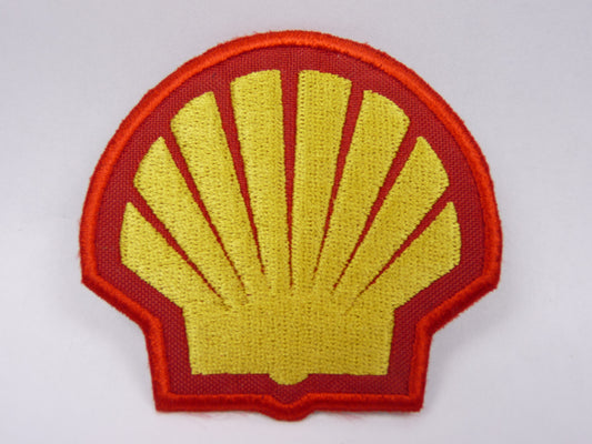 PTC16  Patch brodé thermocollé : logo Shell largeur environ 6.9 cm hauteur environ 6.5 cm